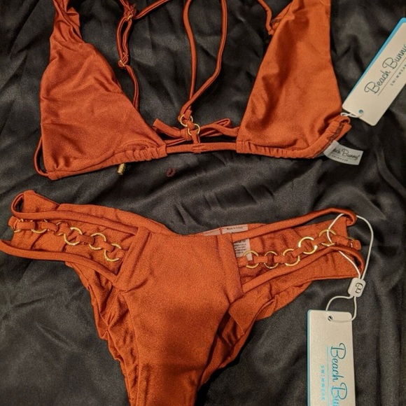 NEW 2 PC BEACH BUNNY IRELAND LARGE BOTTOM MEDIUM TOP RUST BURNT ORANGE - Picture 3 of 4
